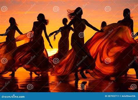 Synchronized Silhouettes: Vibrant Dance in Abstract Colors Stock
