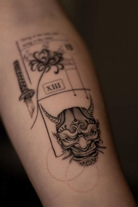 oni mask tattoo  martasofiatattoo oni mask tattoo knee kabuki mask