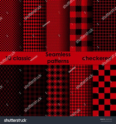 Set Checkered Simple Red Black Fabric Stock Vector (Royalty Free ...