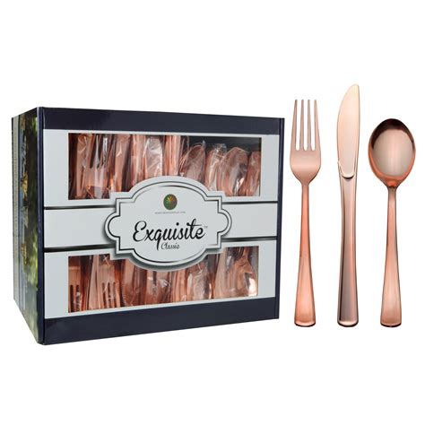 CROWN Premium 360 pc ROSE GOLD Plastic Silverware Cutlery Set, Bulk ...