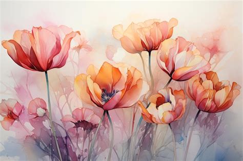 Premium AI Image | watercolor of tulips decorations wallpaper background