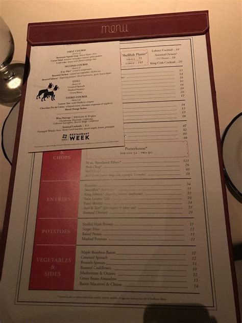 Menu at Butcher and Singer steakhouse, Philadelphia