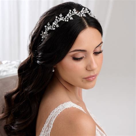 Amalfi Crystal Leaves and Pearl Wedding Headband