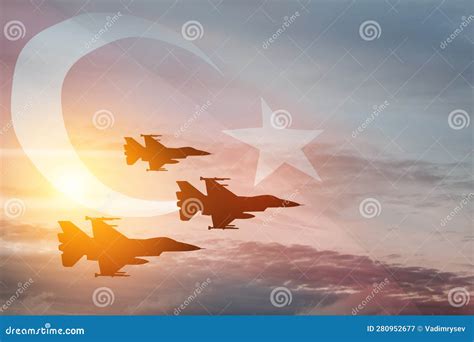 Aircraft Silhouettes on Background of Sunset with a Transparent Turkey ...