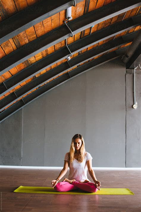 "Young Slim Blond Woman In Yoga Class Making Beautiful Asana Exercises