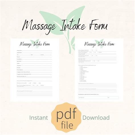 Massage Intake Form New Client Form Massage Therapist - Etsy
