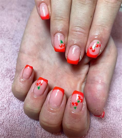 33+ Cherry French Tip Nails Ideas You Will Love - Nail Designs Daily