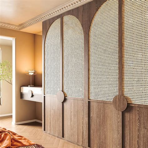 Custom Arch Design Solid Wood Rattan Cane Webbing Interior Door | Clos