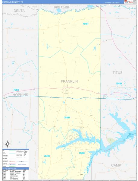 Franklin County, TX Zip Code Wall Map Basic Style by MarketMAPS - MapSales