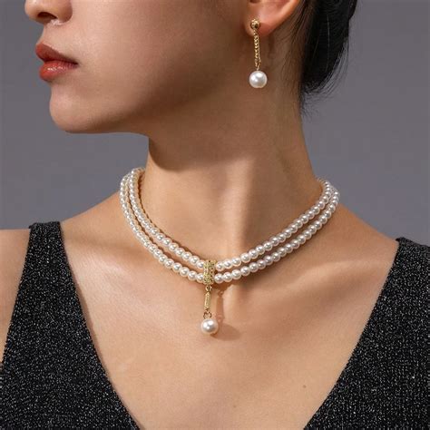 Ожерелье и серьги женские свадебные с искусственным жемчугом | AliExpress