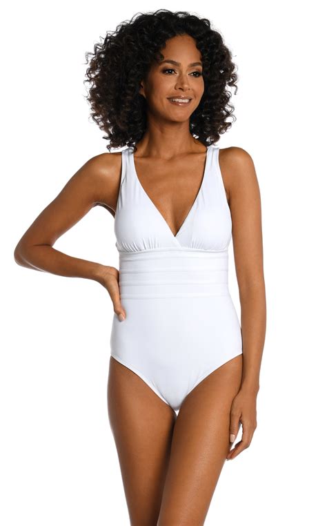La Blanca Island Goddess Cross Back Mio One Piece Swimsuit - White - F