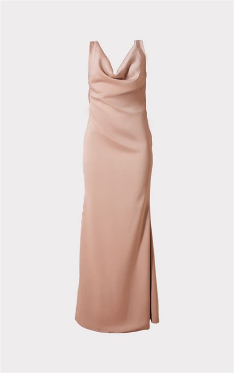 Champagne Bridesmaid Bandeau Cowl Back Maxi Dress | PrettyLittleThing
