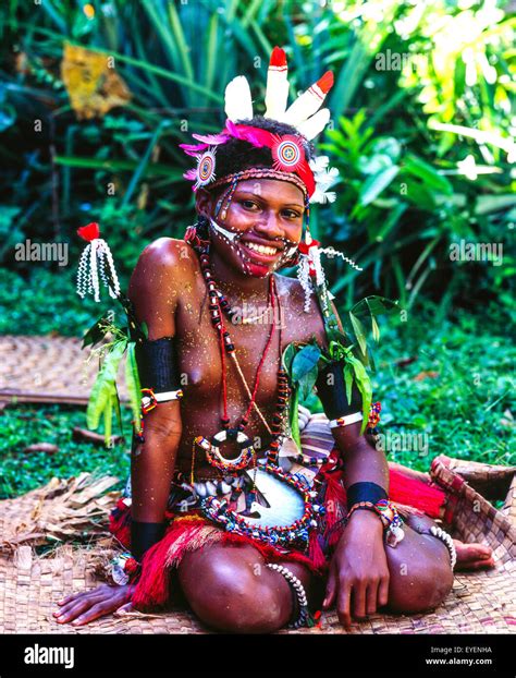 Trobriand Island woman in traditional attire; Trobriand Islands, Papua ...