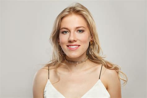 Attractive Smiling Woman. Female Model with Blond Hairstyle and Clean ...