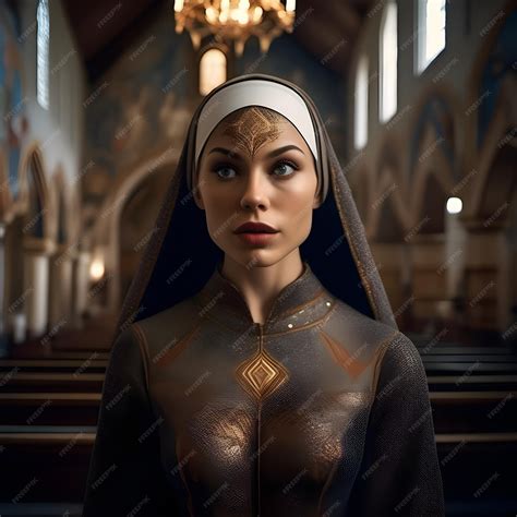 A beautiful nun praying in a church | Premium AI-generated image