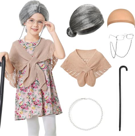Amazon.com: MERIABNY Old Lady Costume for Kids Girls 100th Day of