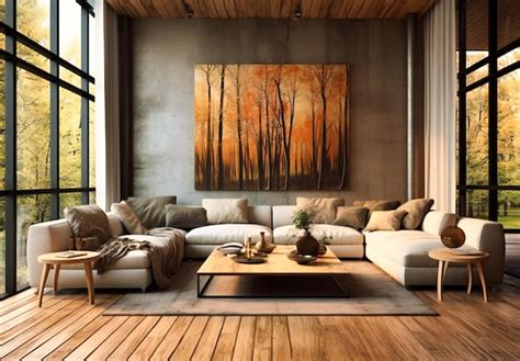 Premium Photo | Modern living room on wood floor