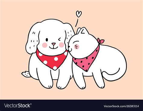 Cartoon cute cat kissing dog Royalty Free Vector Image