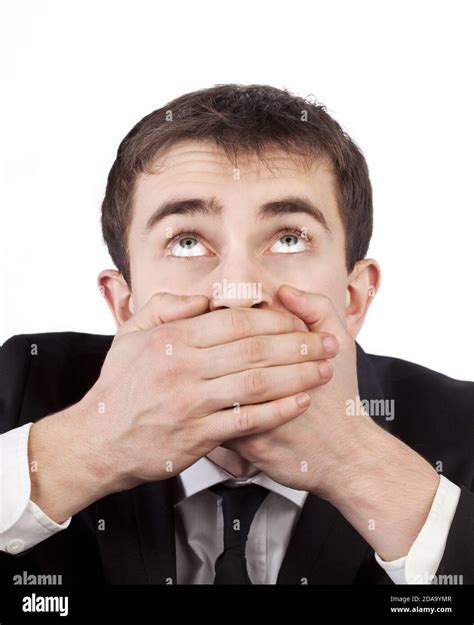 silenced man  suite  hands  mouth stock photo alamy