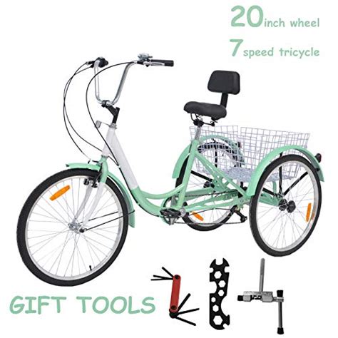 VANELL Adult Tricycle 20 inch 7 Speed Trike Cruise Bike 3 Wheeled Bicycle W/Large Size Basket ...