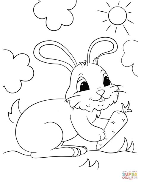 Cute Bunny Holding a Carrot coloring page | Free Printable Coloring Pages