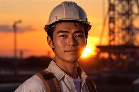 Premium AI Image | portrait of young asian engineer on construction ...