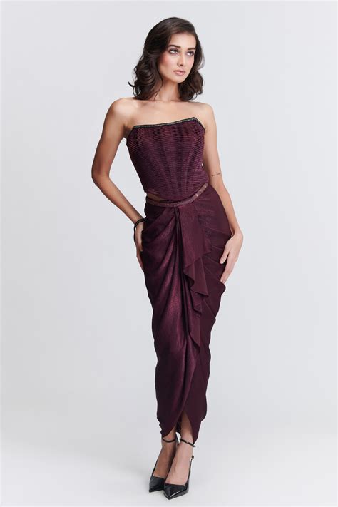 Buy S&N by Shantnu Nikhil Purple Sandwash Satin Pleated Cowl Draped