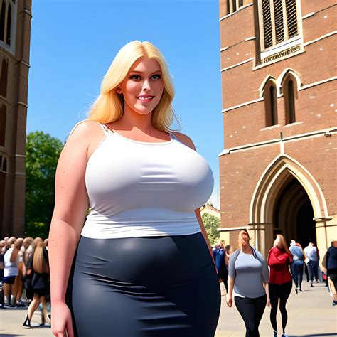huge and very tall friendly blonde plus size girl with small head and