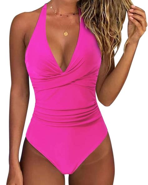 Inadays Sexy One Piece Bathing Suit for Women Halter Swimsuits Push Up