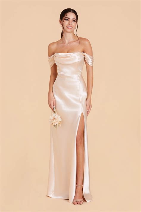 Mia Shiny Satin Dress in Champagne | Birdy Grey | Champagne satin dress