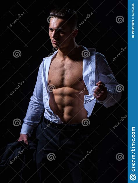 Athletic Young Man Showing His Perfect Naked Body. Muscular Shirtless