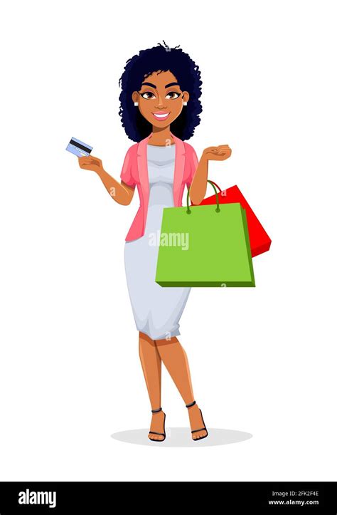 African American business woman goes shopping. Beautiful businesswoman ...