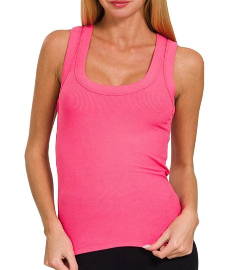 sale hot pink scoop neck ribbed tanks chic  sage boutique