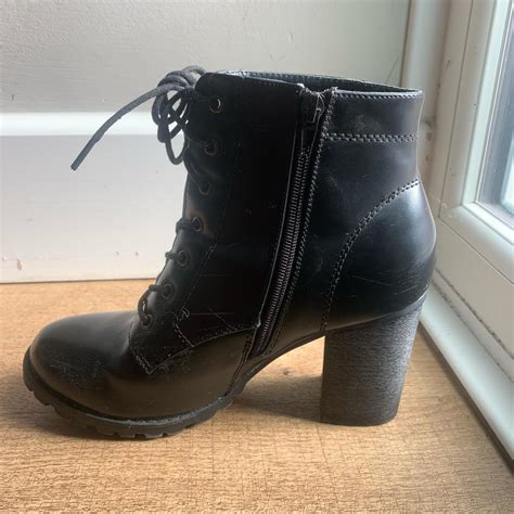 black heeled combat boots. absolutely love these... - Depop