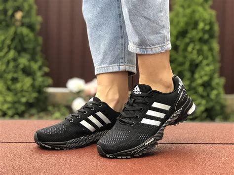 Женские кроссовки Adidas Адидас Marathon, сетка, пена, черные с белым ...
