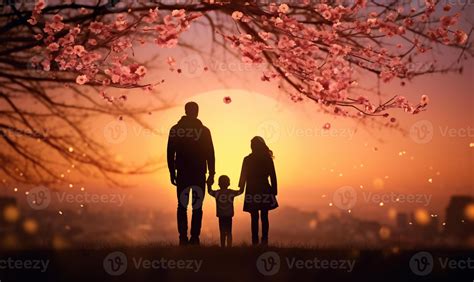 happy family father mother son  daughter  nature sunset
