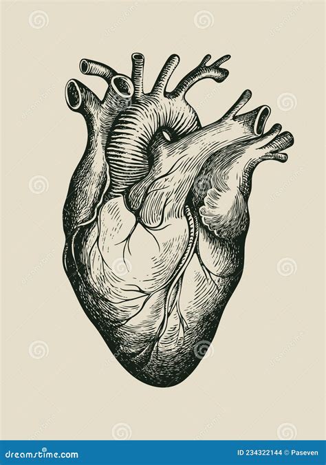 Pencil Drawing of a Human Heart in Retro Style Stock Vector ...
