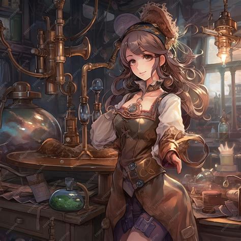 Premium AI Image | anime girl in steampunk outfit standing in a ...