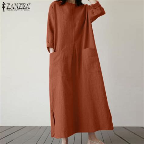 ZANZEA ชุดแม็กซี่เดรสลำลองทรงหลวมสไตล์วินเทจแขน3/4ส่วนยาว #15 | Lazada ...