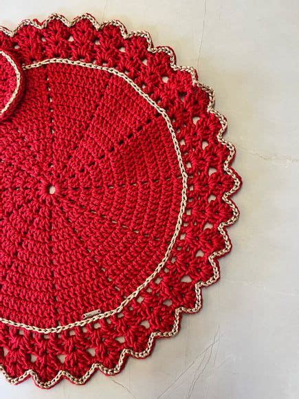 Sousplat De Crochê Vermelho Com Dourado - Sousplat de Crochet - Vermelho e Dourado | Elo7 Produtos Especiais ...