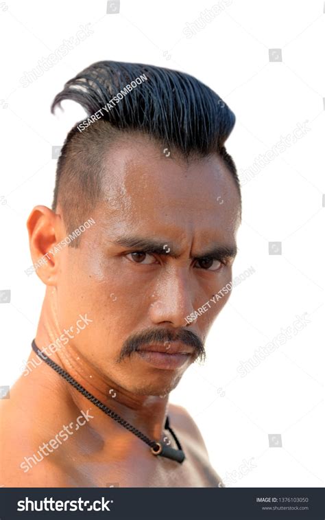 head shot thai man traditional hair style stock photo