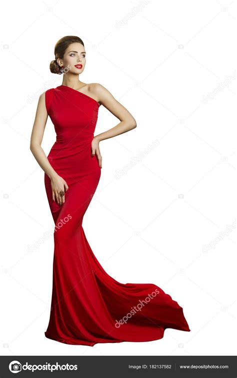 Lady Evening Dress, Elegant Woman in Long Gown with Tail, Fashion Model ...