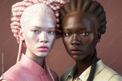 Portrait of two African American women with normal and albino skin tone ...