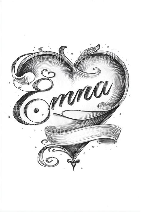 Emma Heart Ribbon Tattoo Design – Tattoos Wizard Designs
