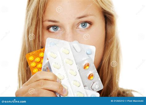 Young Beautiful Woman with Pills. Stock Photo - Image of cure, birth ...