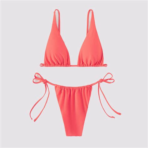 Solid Teardrop String Bikini Thong Bikini Swimwear Womens Bikini