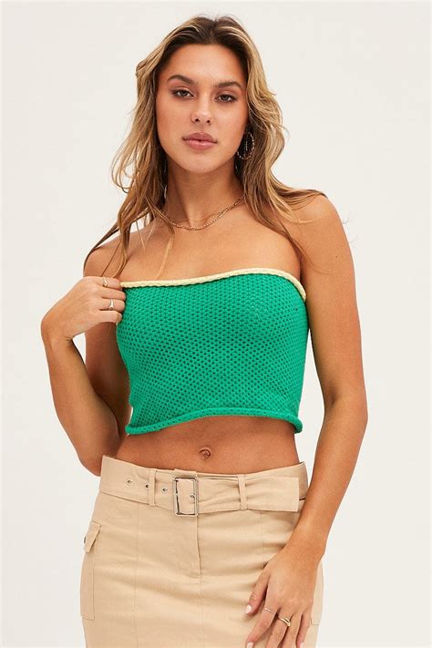womens green knit crop top ally fashion