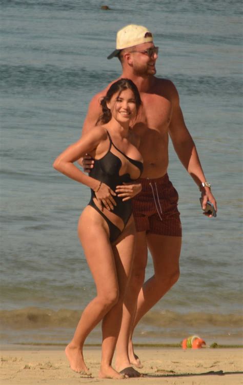Svetlana Bilyalova in a Black Swimsuit Was Seen on the Beach of