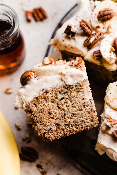 gluten  banana cake  maple cream cheese frosting blue bowl