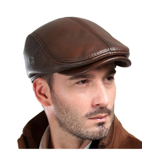 Men's Real Cowhide Leather Beret Hunting Cap Beanie Trucker Cap Mens ...